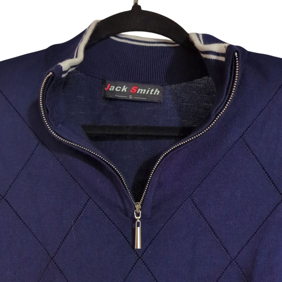 JACK SMITH Pullover Sweater Long Sleeve Argyle Quarter Zipper Collar Size S - Picture 6 of 11